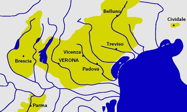 Mappa dei dominii scaligeri nel 1336